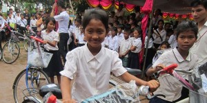 Cambodian girls with bikes